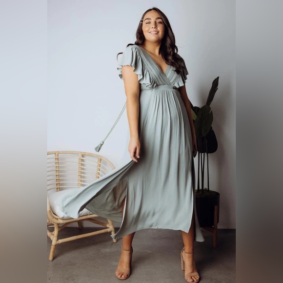 Baltic Born Jennifer Deep V Maxi Dress, Sage Green Size M - Picture 4 of 13